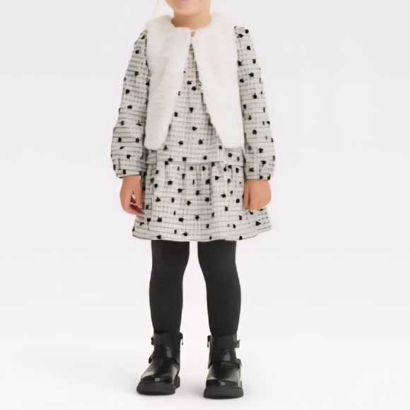 Cat & Jack Other - Cat & Jack Gray and White Checkered Star Print 3-Pc Dress, Vest, Tights Size 5T
